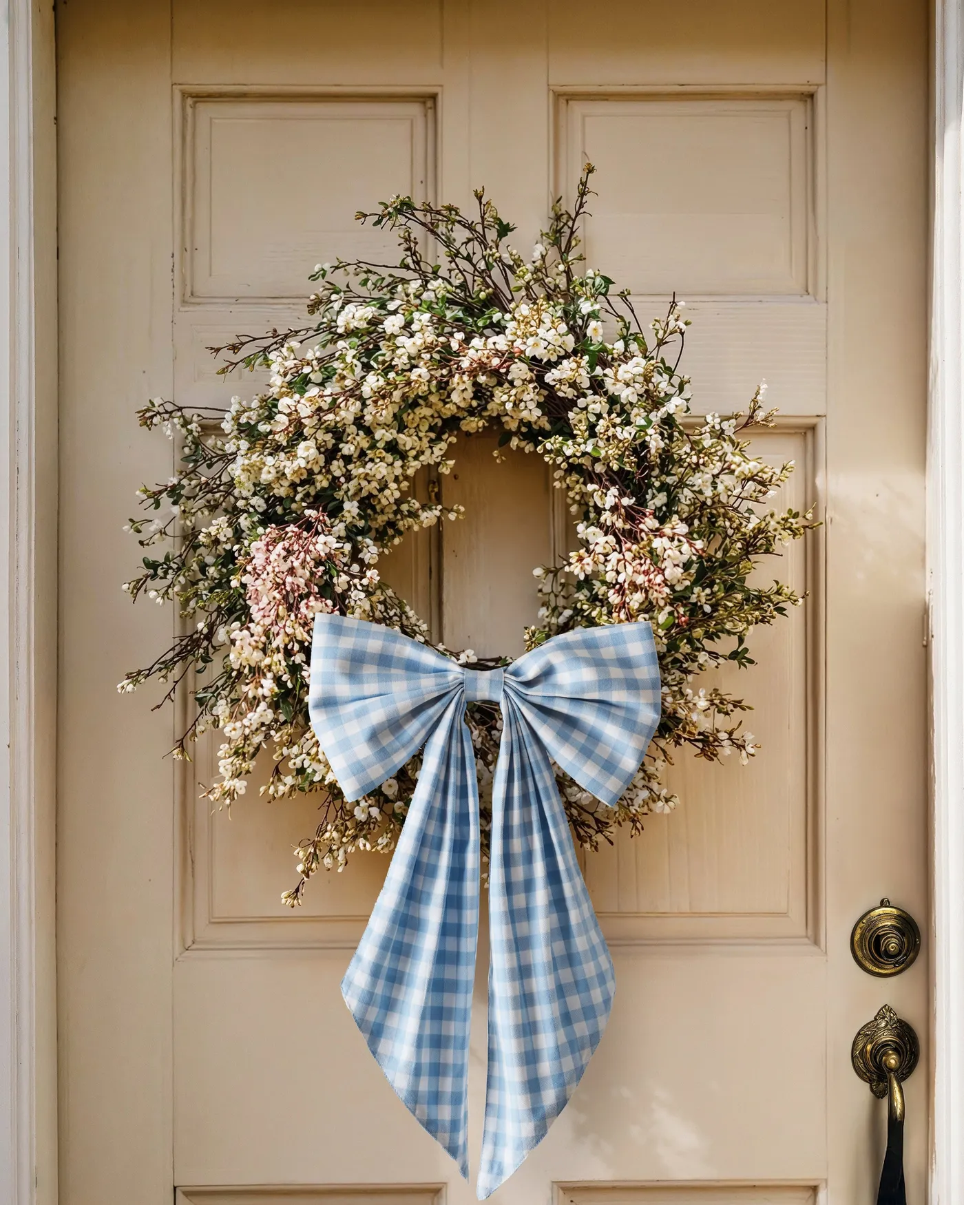 Petite Plume Easter Wreath/Basket Bow in Light Blue Gingham One Size