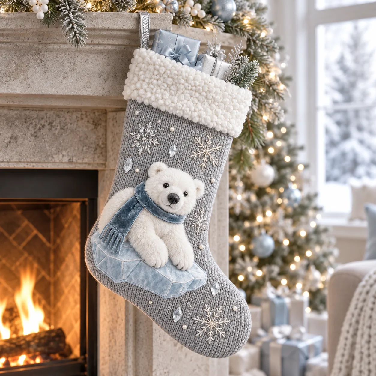 Polar Bear Winter Wonderland Knit Christmas Stocking – crstkin