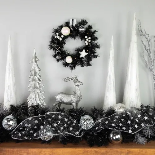Pre-Lit Battery Operated Black Pine Christmas Wreath - 16' - Cool White LED  Lights | Christmas