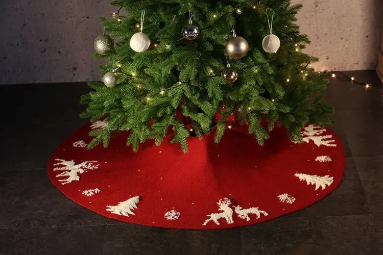 Premium Fabric Reindeer Christmas Tree Skirt – Red 48” – Amoria Bloom
