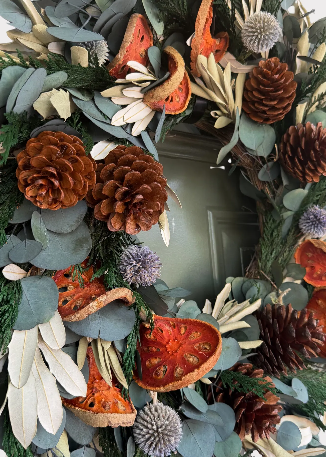 Preserved Winter Greenery Wreath with Quince and Cones - 22'