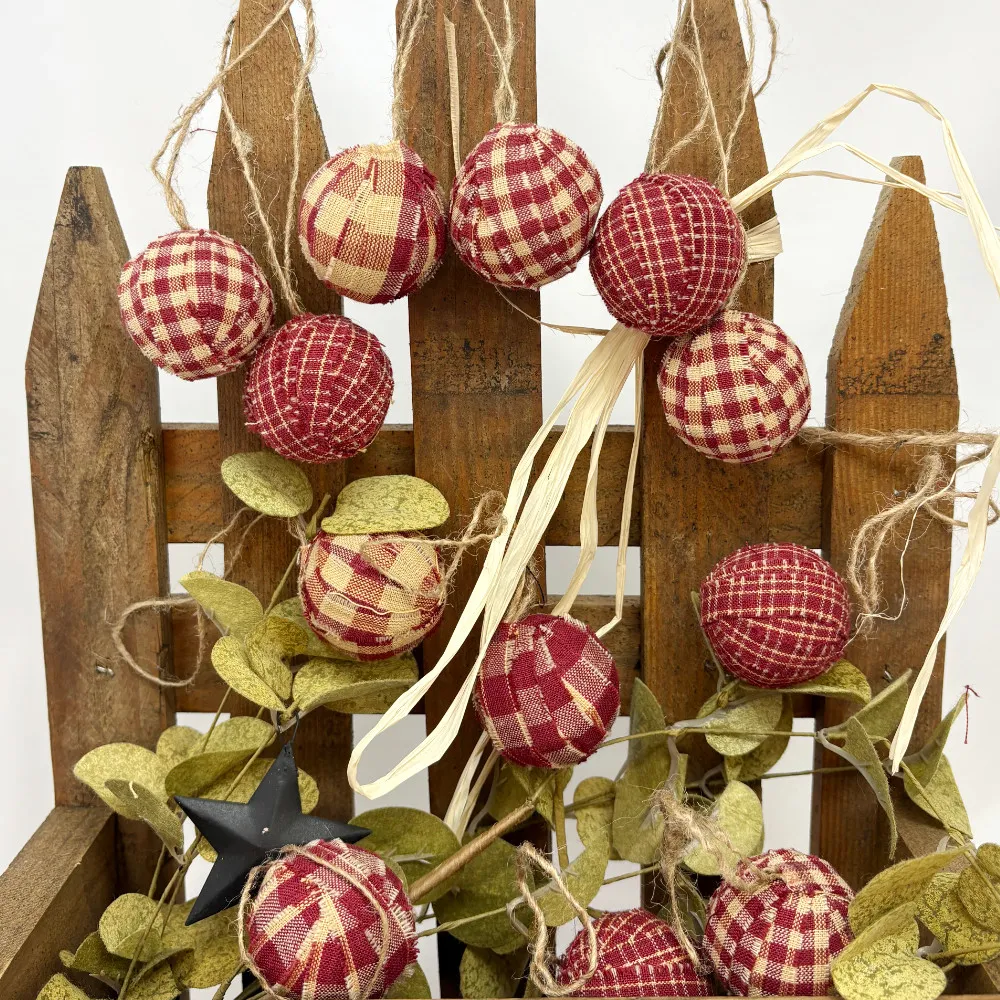 Primitive Red Plaid Homespun Christmas Ball Ornaments Set of 12 by Marilee Home - Jubilee Fabric