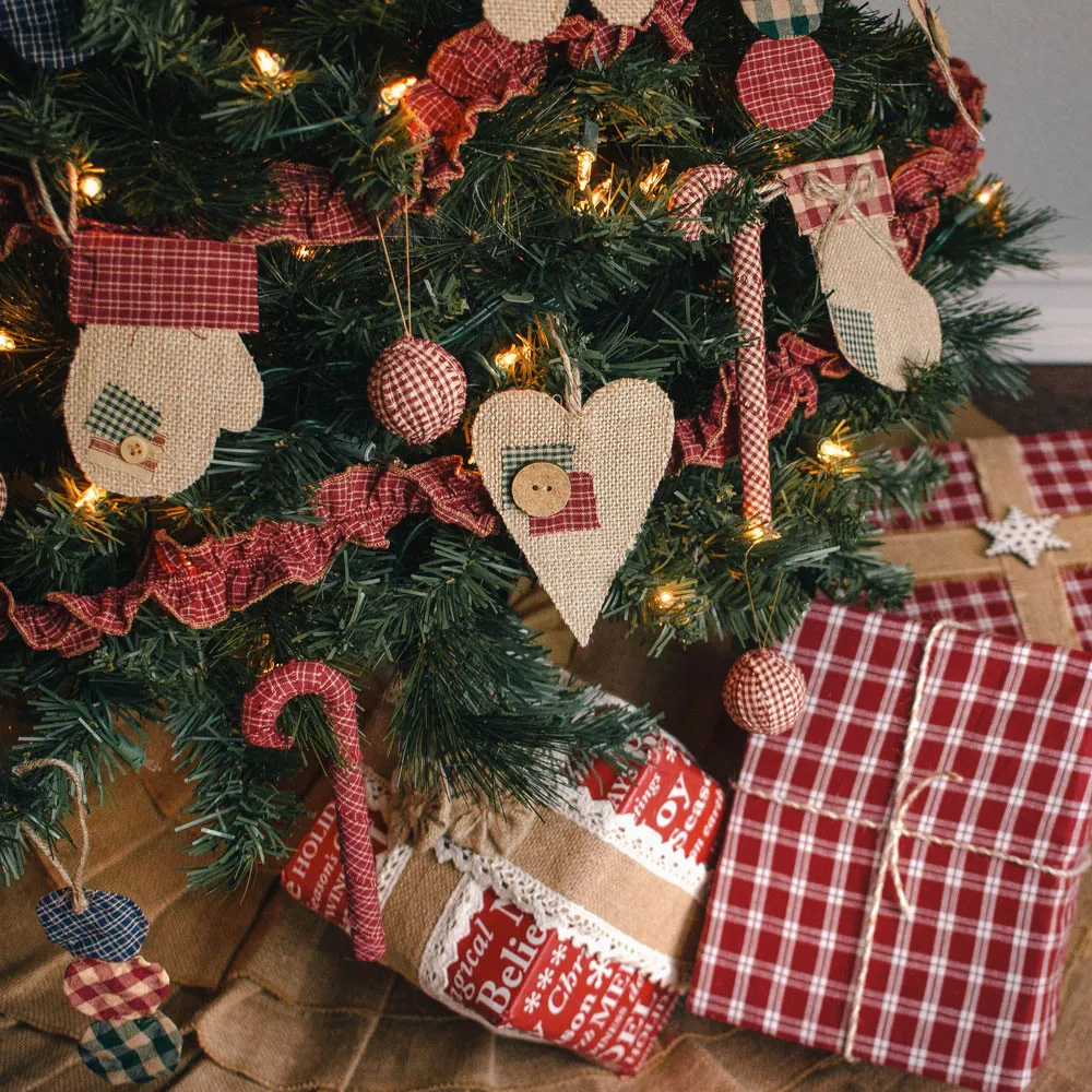 Primitive Red Plaid Homespun Christmas Ball Ornaments Set of 12 by Marilee Home - Jubilee Fabric