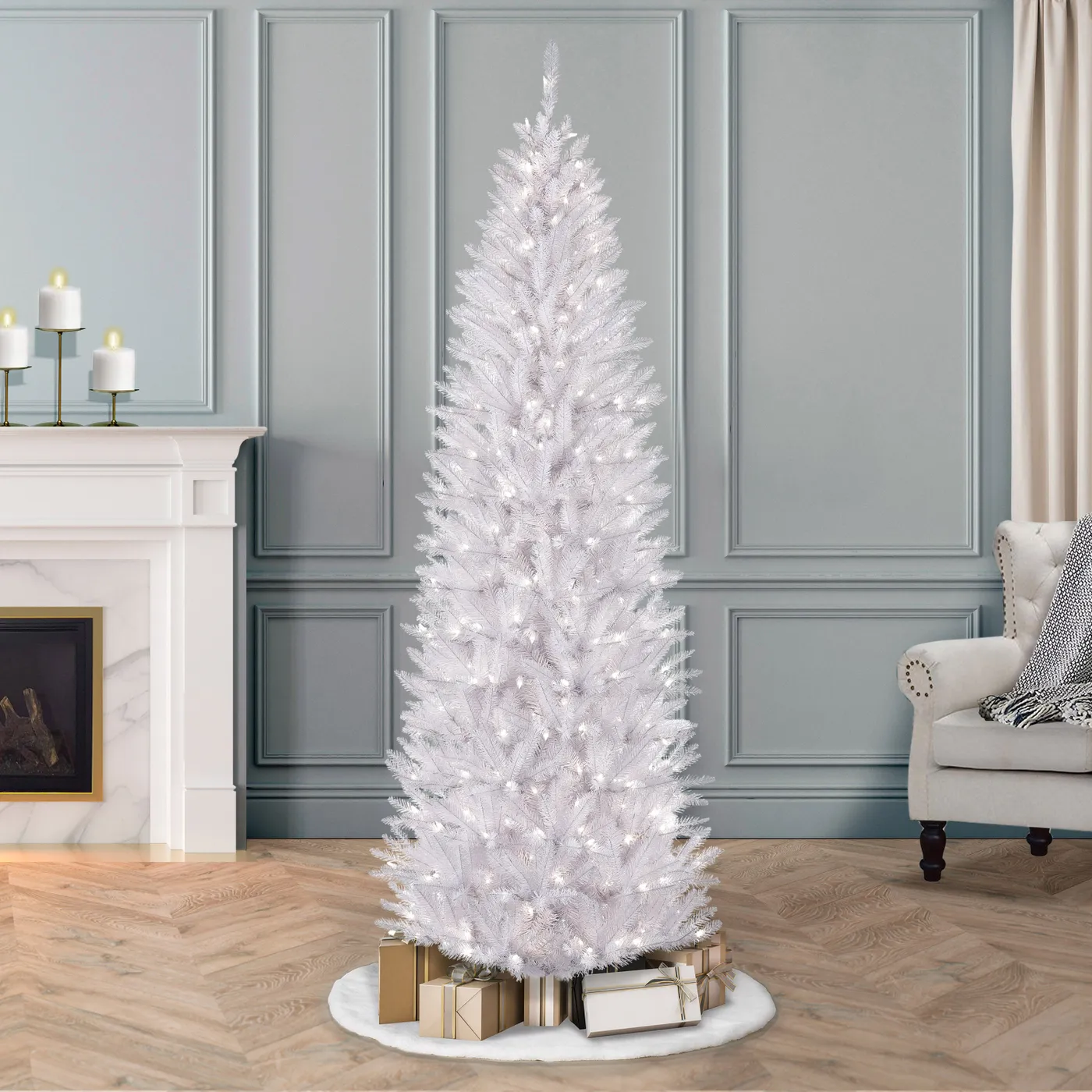Puleo International 9-ft. Pre-Lit White Slim Fraser Fir Artificial Christmas Tree