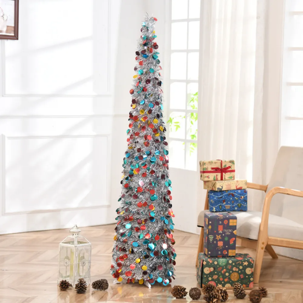 QINGRAN Christmas Tree, Retractable Foldable Pencil Tree, With Stand  Glitter Tinsel Sequin Decorated Chenille Spiral Artificial Christmas Tree  Home Decor | Shopee Philippines