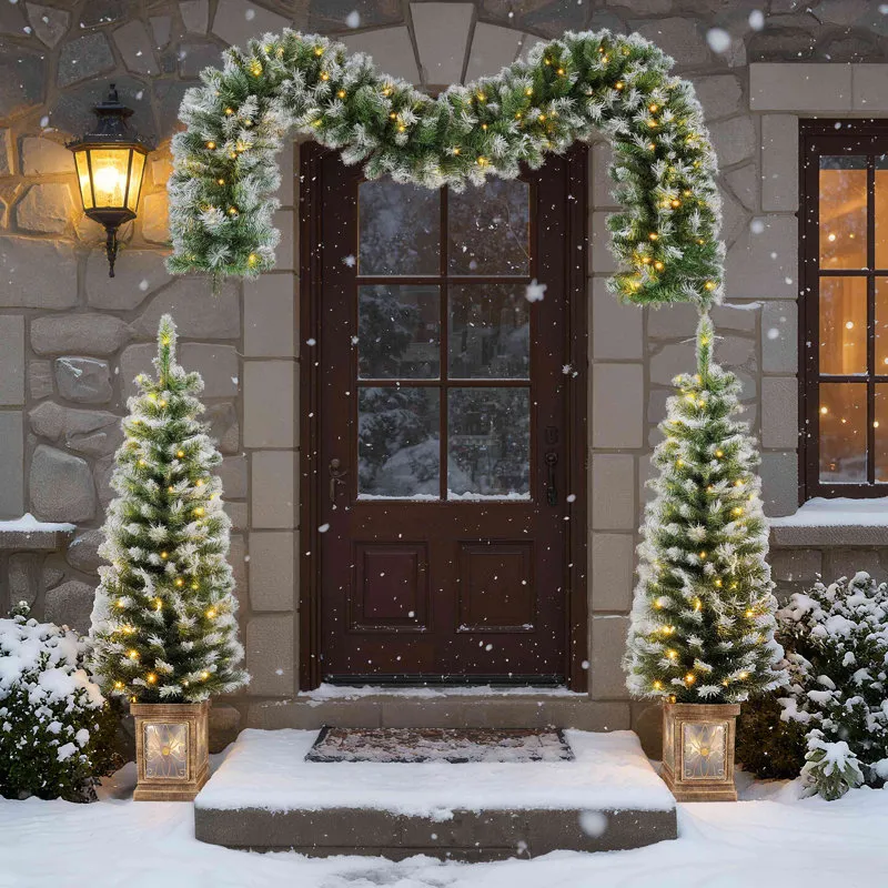 Red Barrel Studio Artificial Christmas 3-Piece Set Wreath And Set Of 2  Entrance Trees X-Mas With LED Lights Easy Assembly - Wayfair Canada
