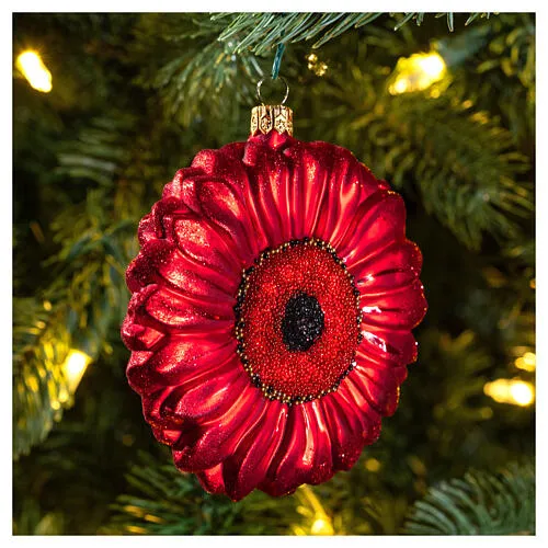 Red Gerbera blown glass Christmas tree decoration | online sales on HOLYART.com