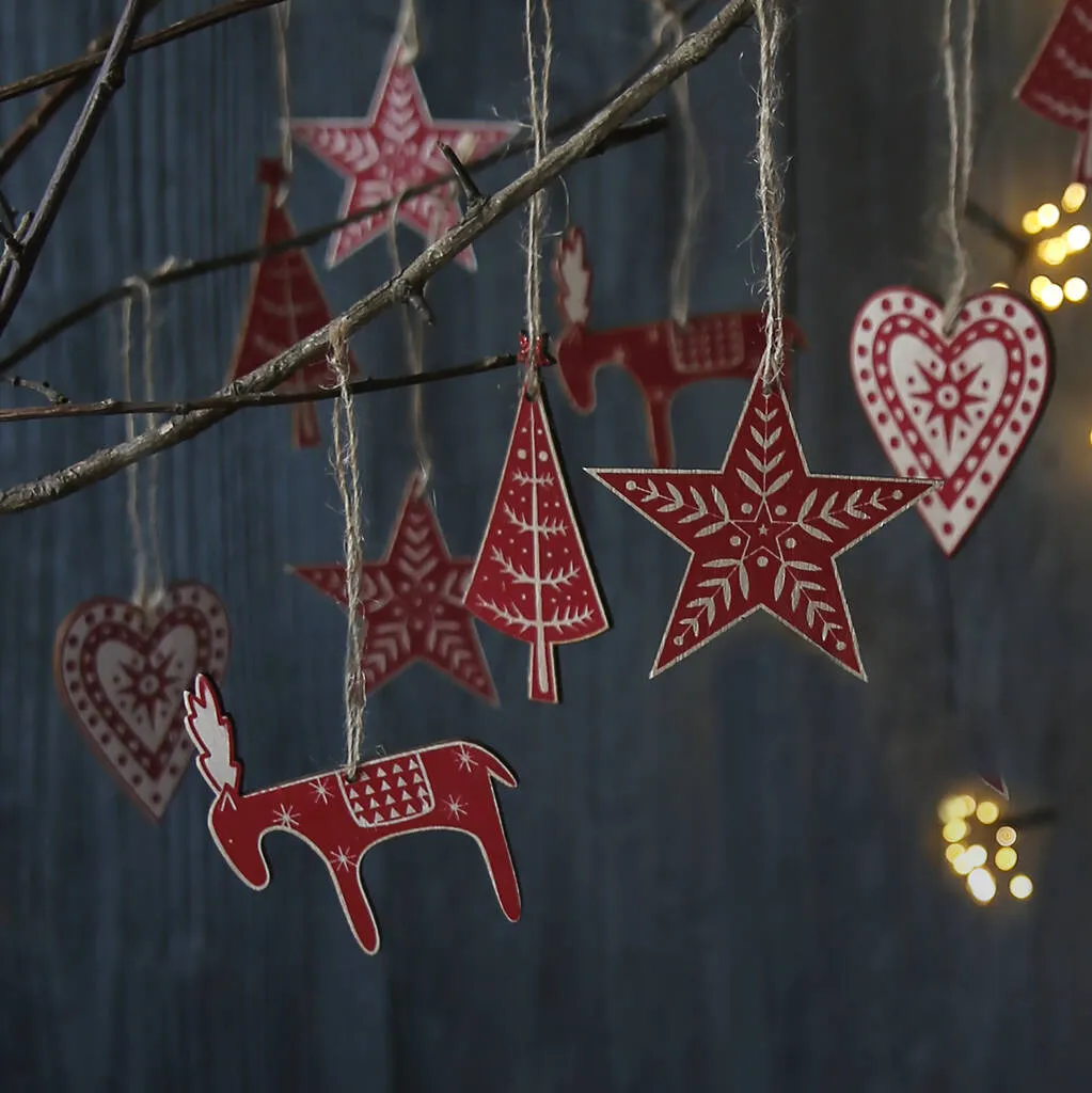 Red Scandinavian Wooden Decoration Set By Clem & Co