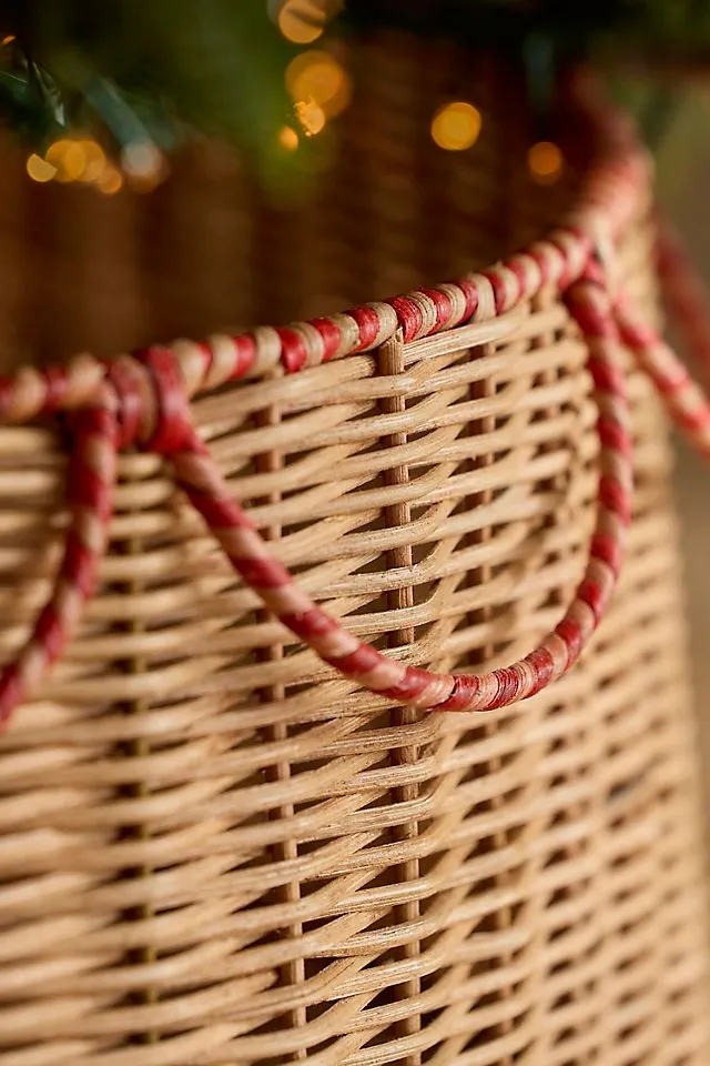 Red Stripes Woven Rattan Tree Skirt | Terrain
