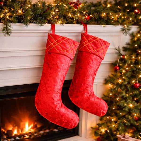 Red Velvet Trendy Christmas Stocking + Traditional With Faux Fur Luxury  Stockings