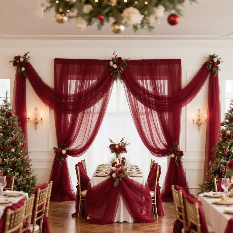 romantic wine red mesh tulle curtain single pack suitable - Temu Bahrain