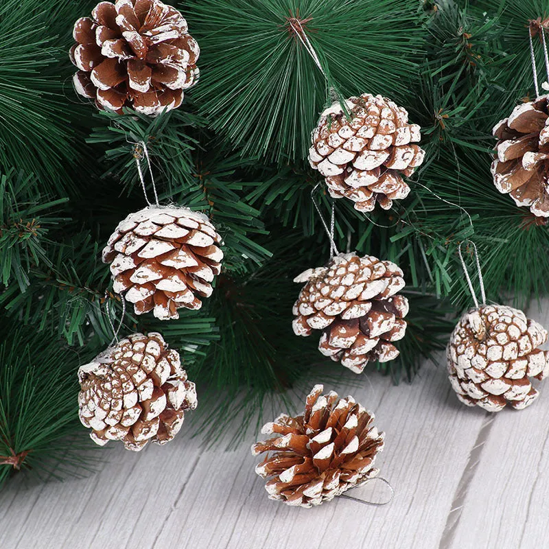 RSetting 9 PCS Pine Cones for Christmas Tree Snowflake Natural Pinecones Ornament with String - Christmas Tree Decoration