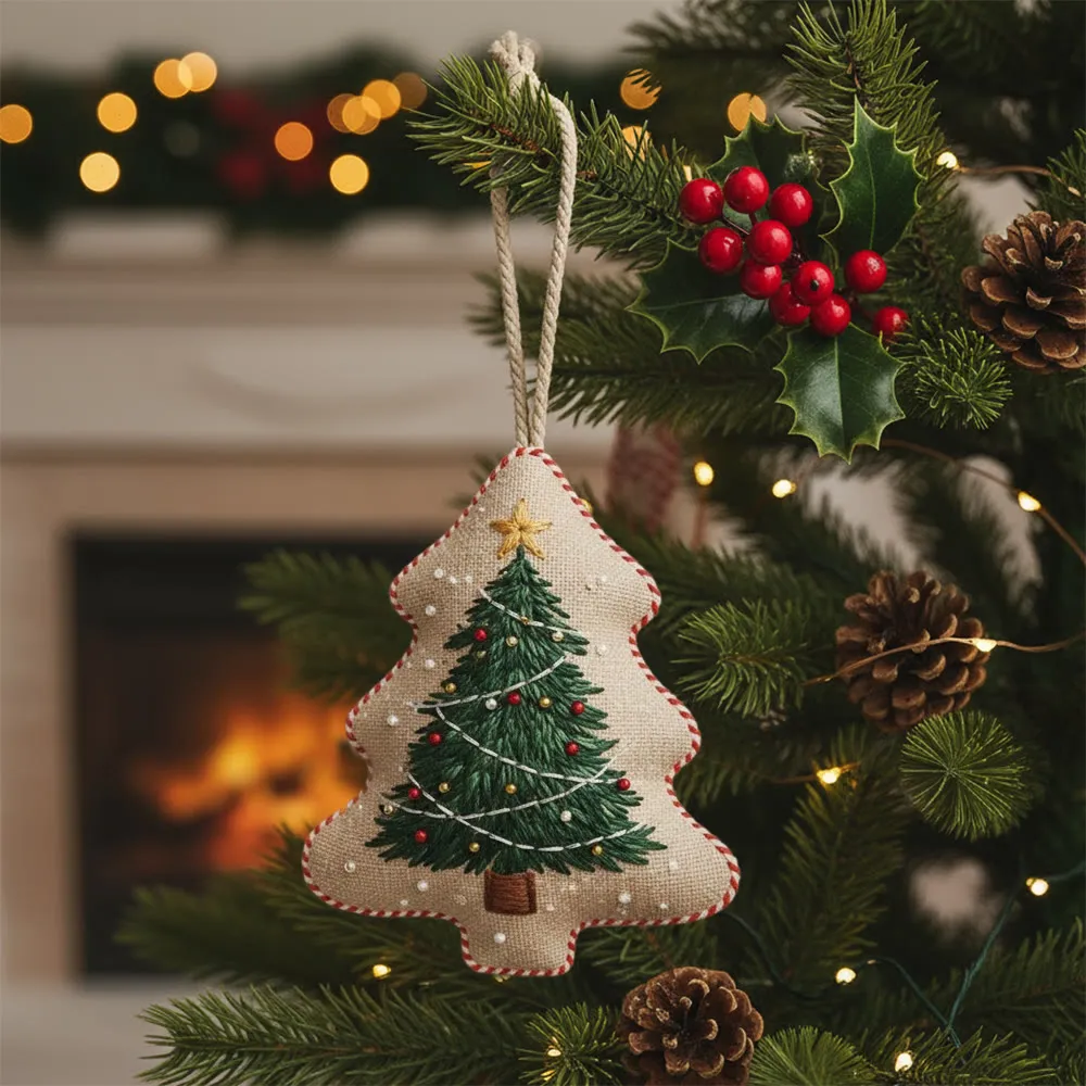 Rubbyoo Tree-shaped Embroidery Kit - Classic Christmas Tree | Diy Project For Beginners | Ideal For Cozy Home Decor