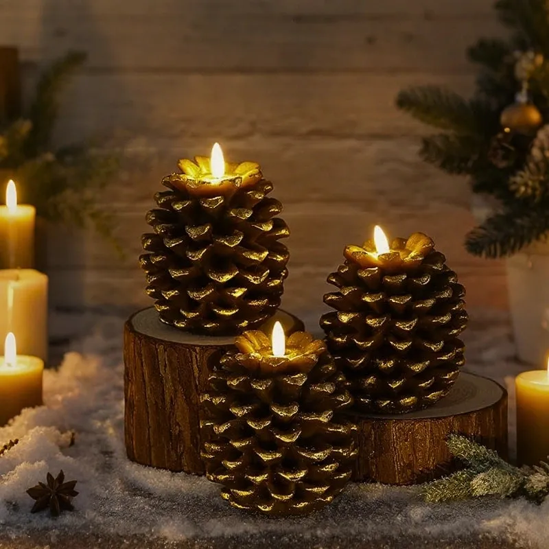 Rustic flameless pinecone candles for interior decoration – Dekorzaly