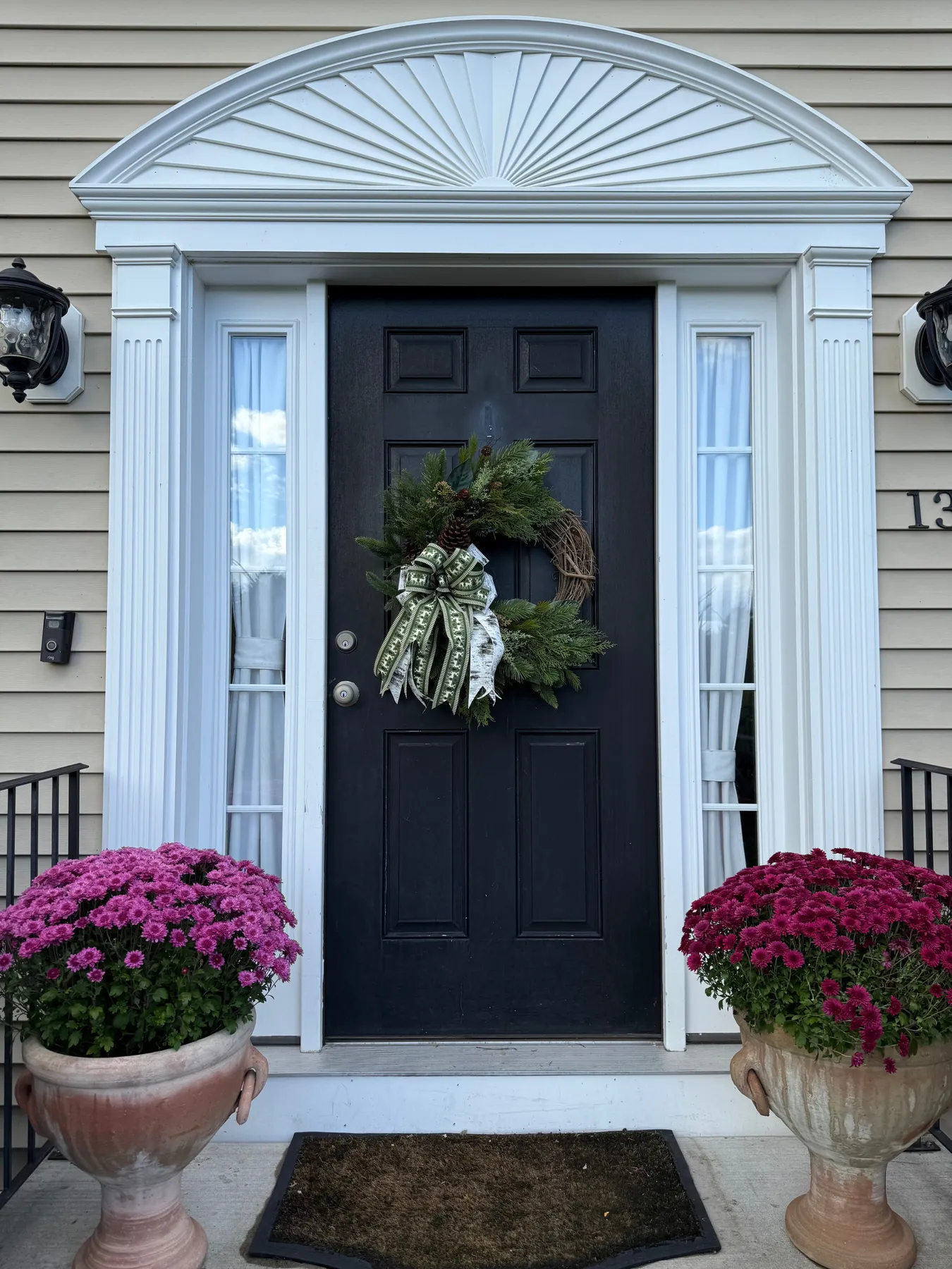 Rustic Winter Wreath w Monogram for Front Door w Deer Bow With Monogram