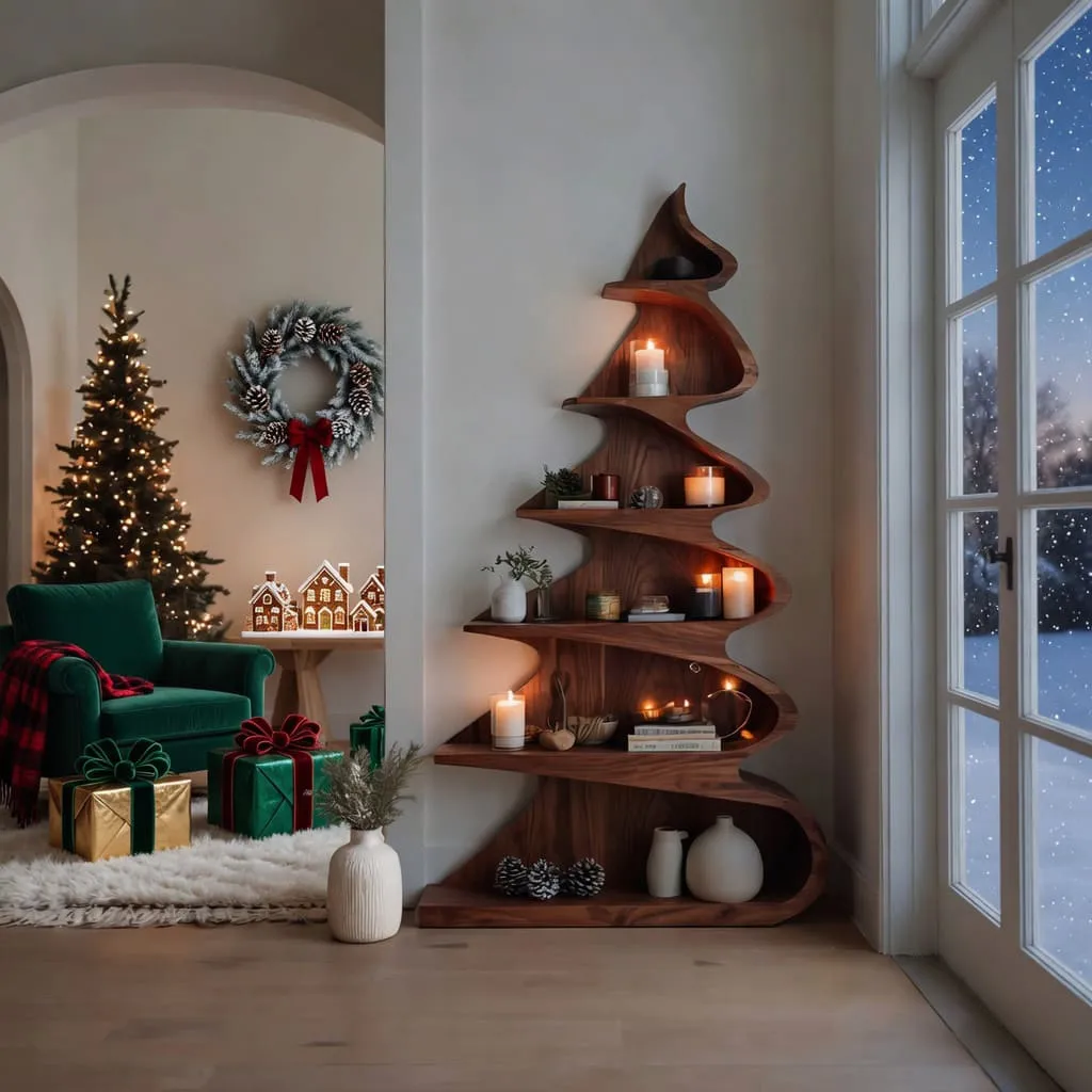Sculptural Solid Wood Tree Bookshelf Organic Display