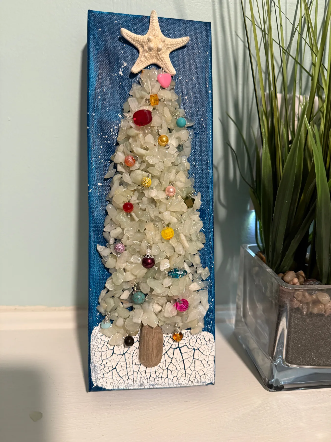 Sea Glass Christmas Tree Art – Framed Coastal Holiday Decor