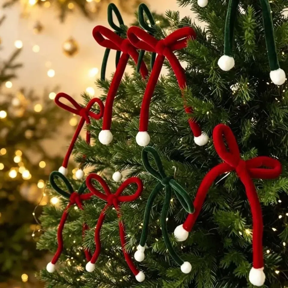 SEJESE 3/6pcs Soft Christmas Tree Bows Lightweight Photography Props Hanging Ornaments Holiday Aesthetic Red Green Velvet Bow Set for Christmas Trees | Lazada Singapore