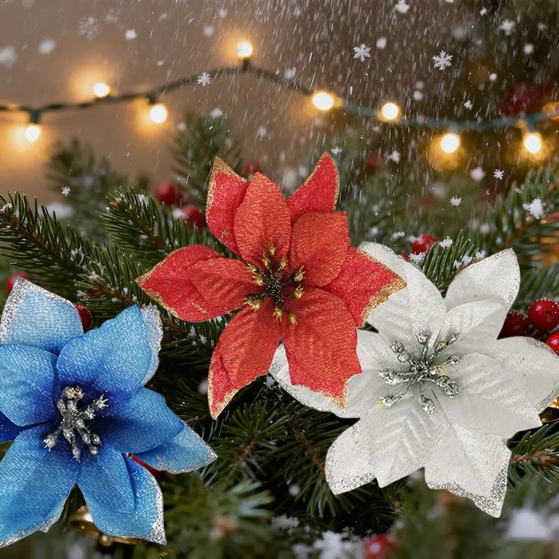 set 10 decorative artificial flowers glitter christmas tree - Temu Bahrain