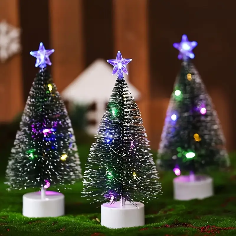 set 3 colorful led mini christmas trees tabletop decoration - Temu