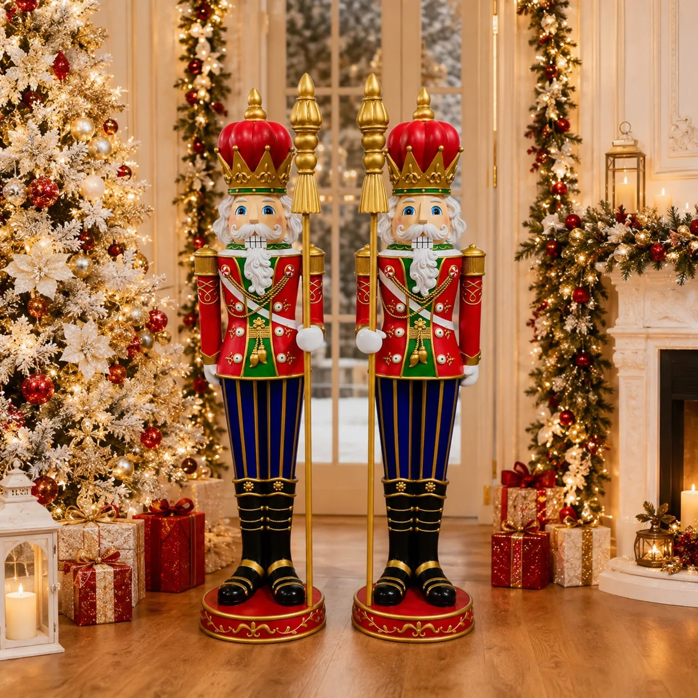 Set of 2 Asst 4ft. Tall Traditional Christmas Nutcrackers with Staff & Led  Lights 'Arnold & Zigmar'