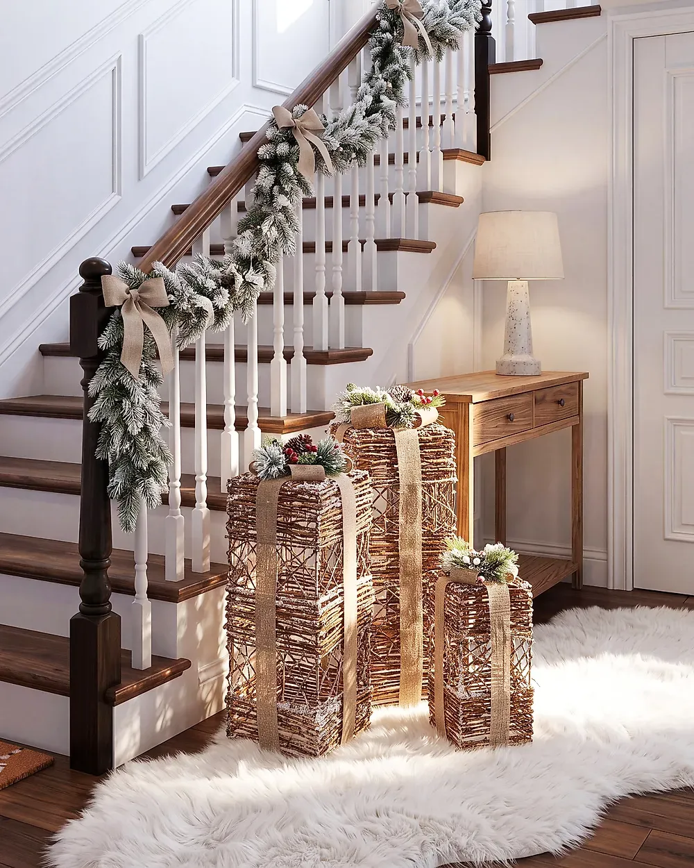 Set of 3 Christmas Decorations LED NAKILLA 64/54/42 cm Christmas Gifts Brown - Beliani.it