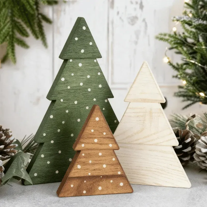 Set of 3 Wooden Tabletop Christmas Tree Deal: Save $10.xx at A…