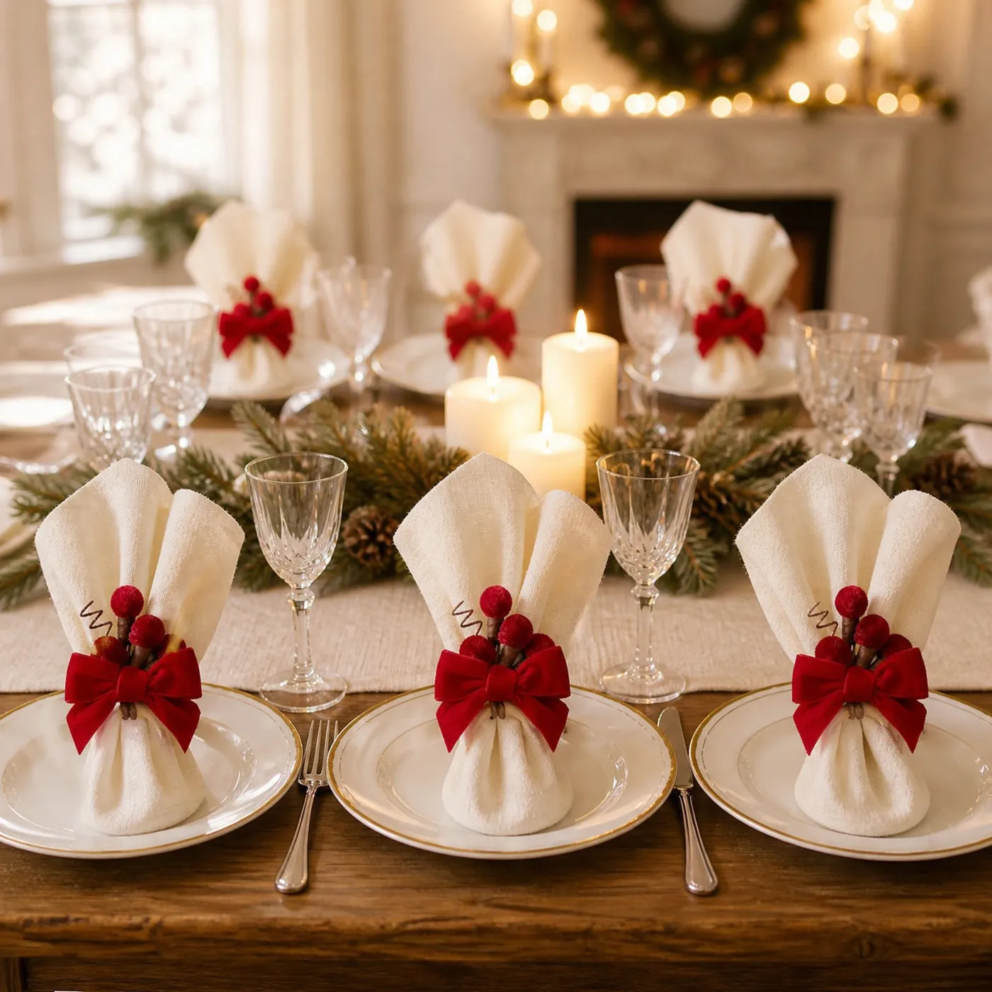 Set of 6 Velvet Napkin Rings, Christmas-Themed Napkin Holders for Holi — festwholesale