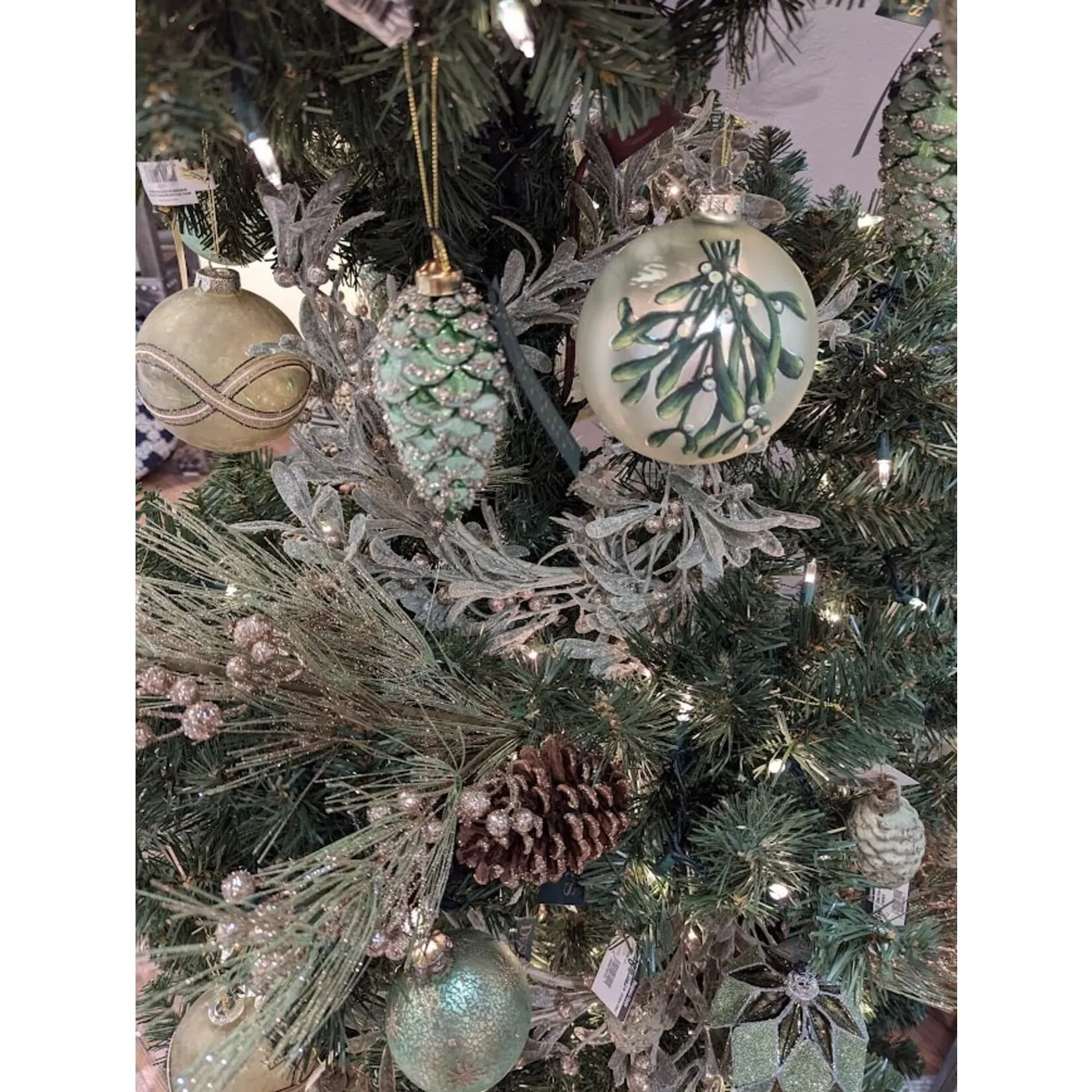 Shishi Cream Mistletoe Glass Ball Ornament - Designer's Studio