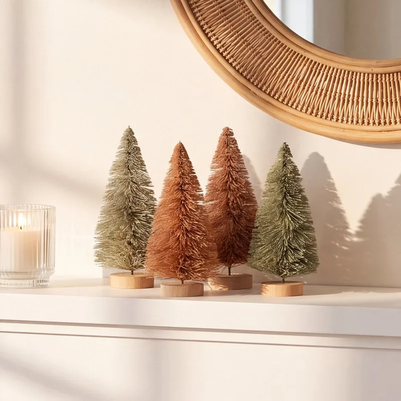 Sisal Bottle Brush Trees with Wood Base (Set of 4) The Holiday Aisle