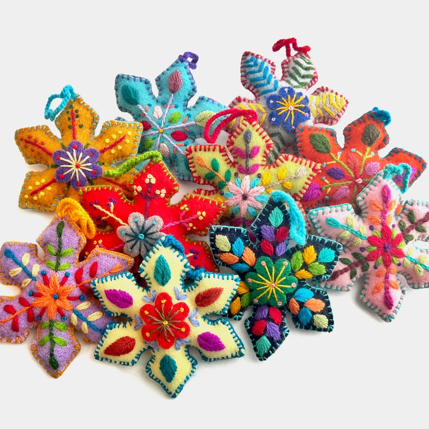 Snowflake Christmas Ornament Set, Peru Fair Trade Embroidered Wool |  Ornaments 4 Orphans®
