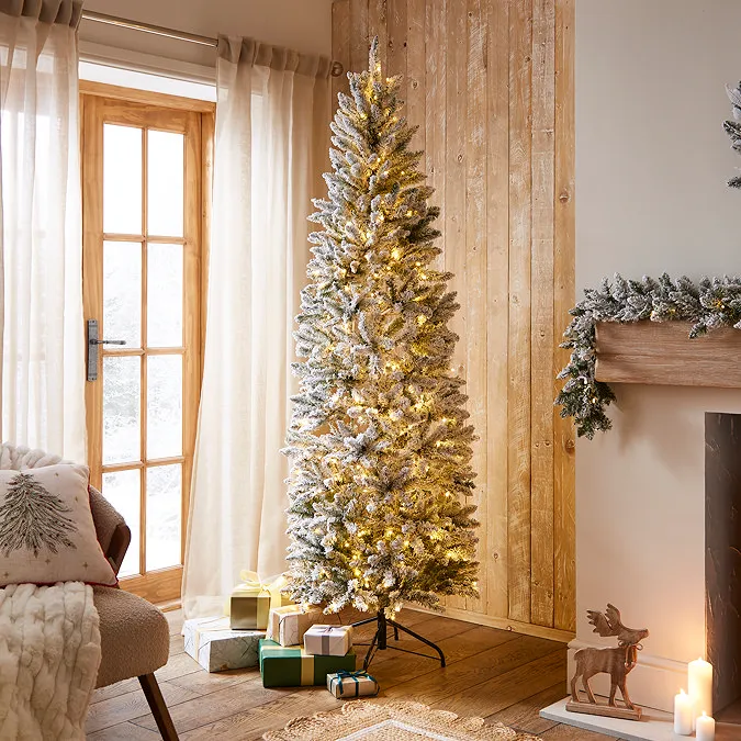 Snowy Christmas Tree Prelit Artificial Snowy Green 7ft Pre-Lit Christmas  Tree With 200 Warm White –