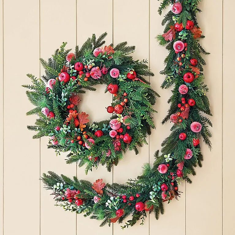 Sugared Apple and Pine Greenery Holiday Wreath