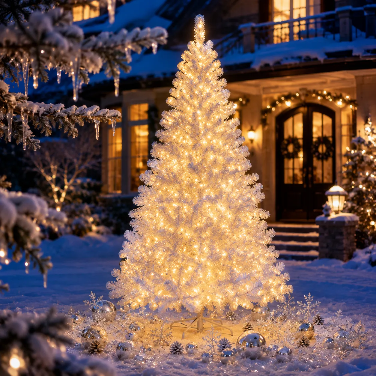 Sunnyglade White Artificial Christmas Tree with Lifelike Full Branches &  Easy Assembly