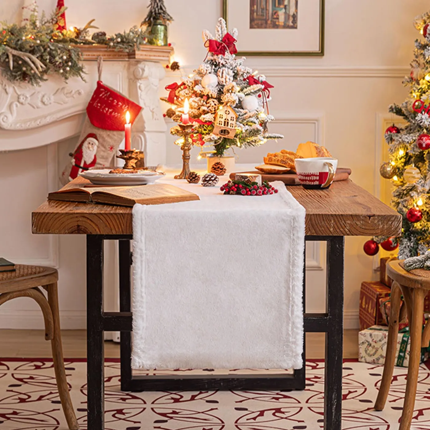 Table Runner Large Christmas Tablecloth Rvkxad White Christmas Table  Runner, Long Winter Holiday Dining Table Decor For Wedding Party, Table  Cloth, Tabletop Decoration