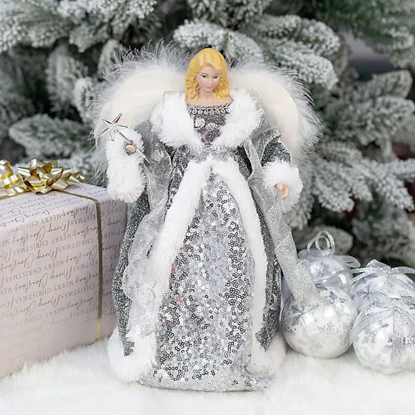 The Christmas Workshop 71089 Angel Tree Topper With Silver & White Dress