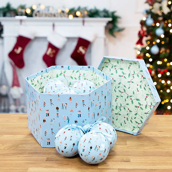 The Christmas Workshop 72639 Set of 14 Blue Coloured Ice Skating Design  Christmas Baubles