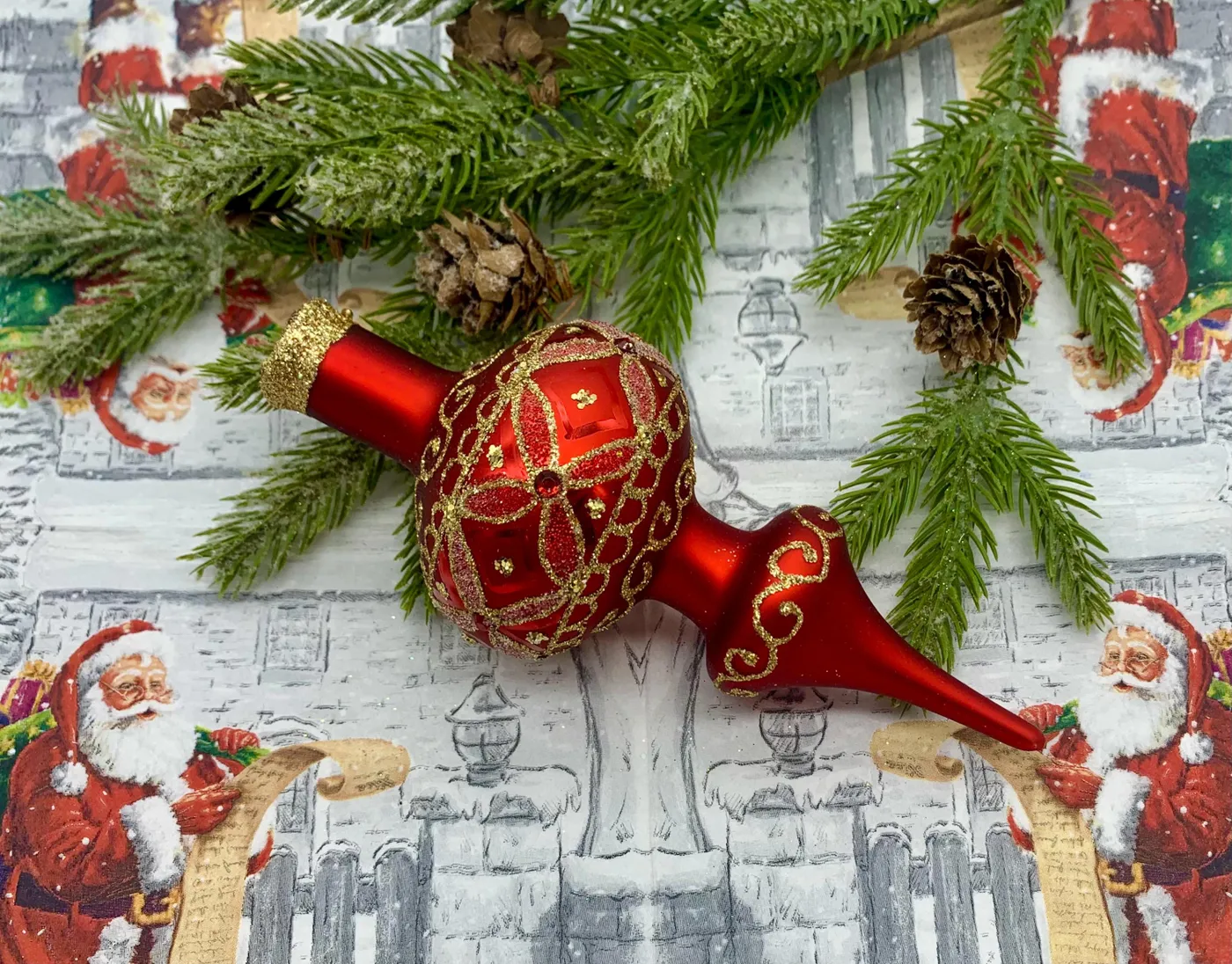 The Gloria Red Green & Gold Elegant Christmas Tree Topper Bow Vintage Christmas Tree Topper Glass