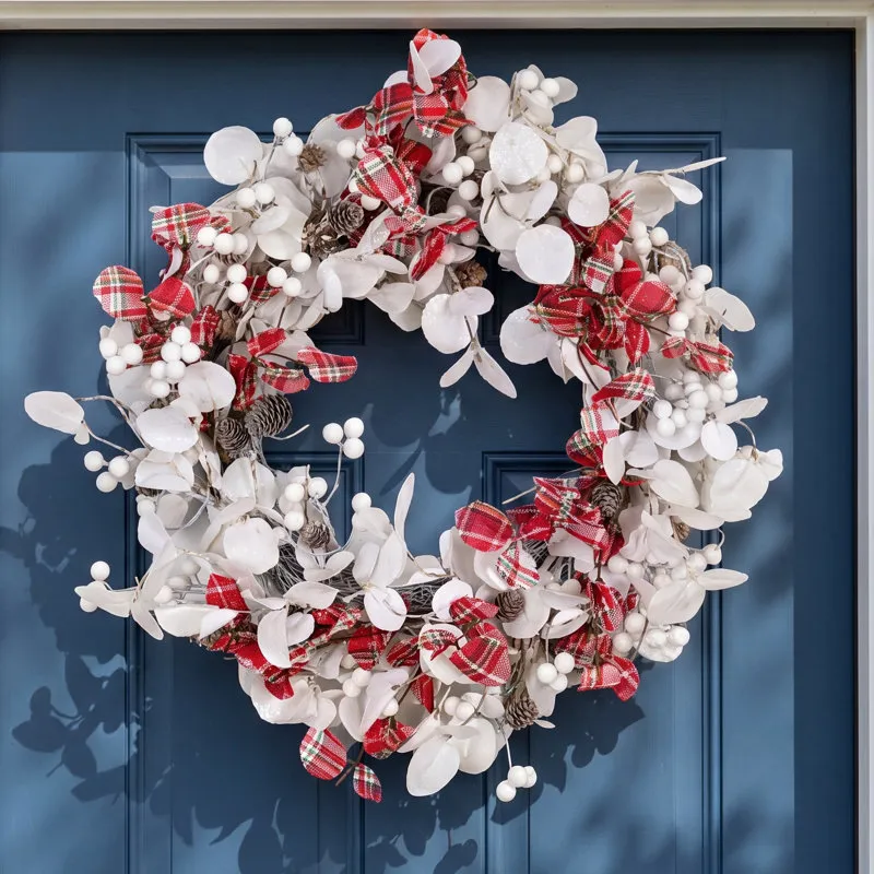 The Holiday Aisle® 22' Artificial Plaid Pinecone Berry Winter Christmas  Wreath For Front Door | Birch Lane