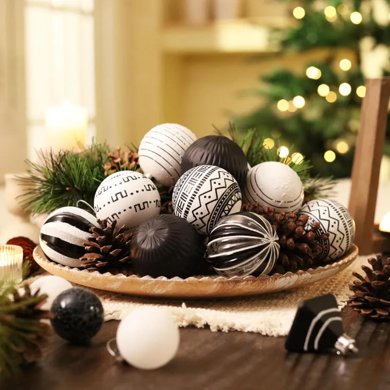 The Holiday Aisle® Christmas Ornaments Decorations,21Ct Black White Christmas  Tree Ornaments Set, Shatterproof Boho Theme Decorative Hanging Ball  Ornaments For Christmas Halloween Tree Table Decor -