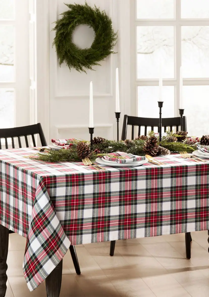 Threadmade Home Christmas Classic Holiday Plaid Rectangular Cotton Tablecloth | Belk