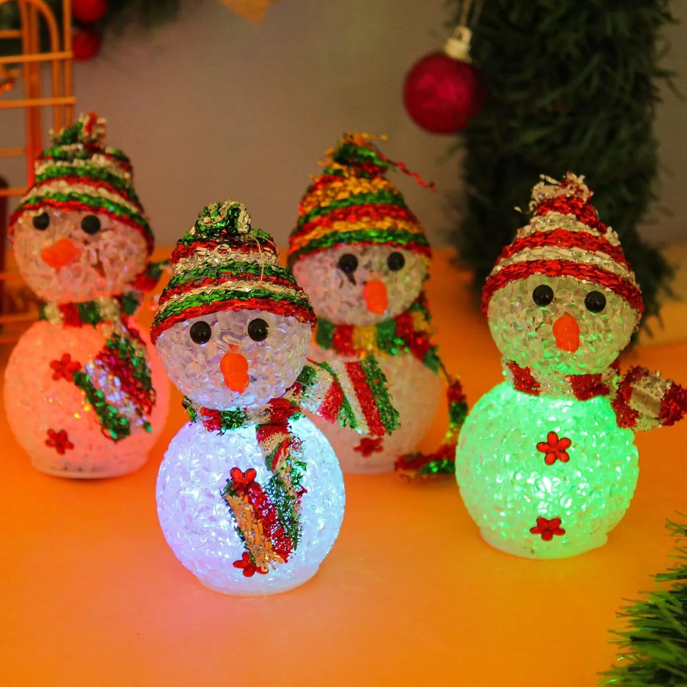 TIED RIBBONS LED Snowman Lights Christmas Decoration Set of 4 | Bazaar5 Worldwide