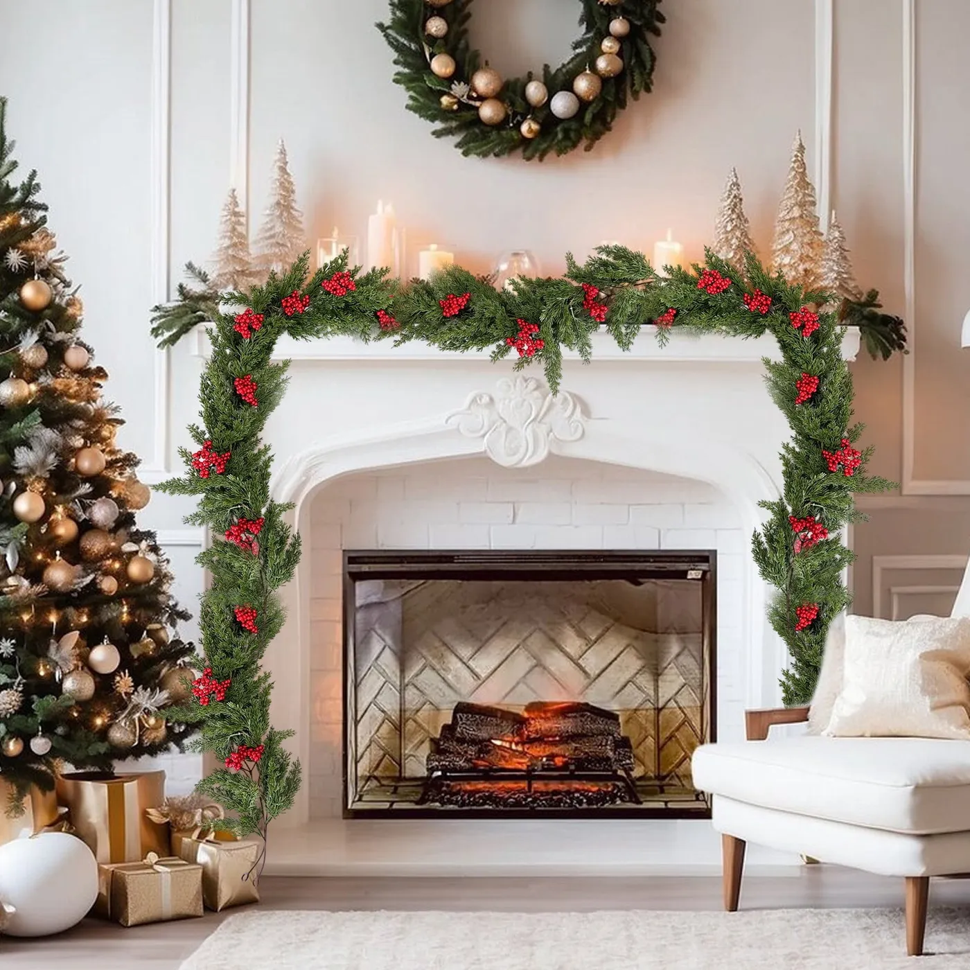 Todaioua 5.9ft Christmas Norfolk Garland Artificial Greenery Decor for Fireplace Mantel Table Wall Holiday Decorations Realistic Pine Garland Christmas Tree Festive Home Decor Seasonal Garland - Wal