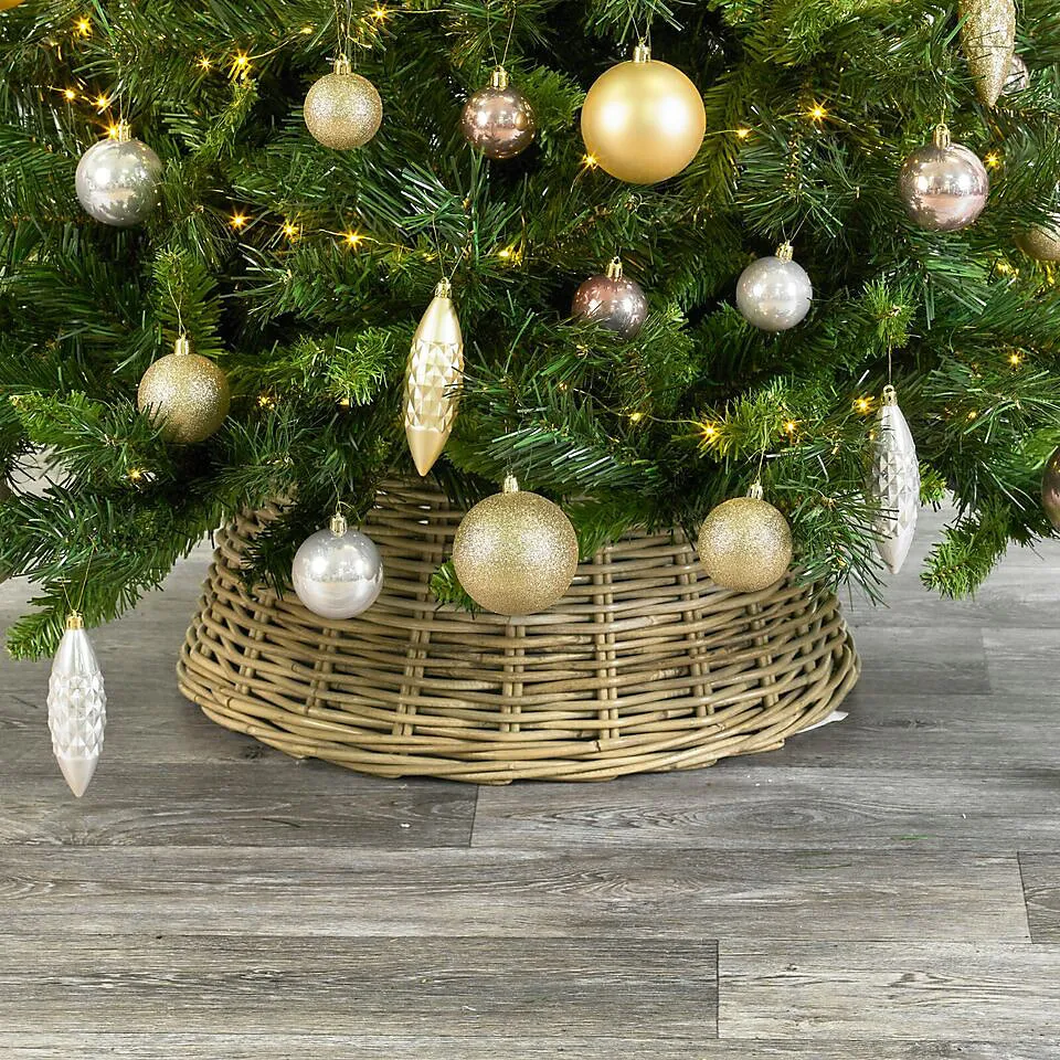 URBNLIVING 60cm Round Large Christmas Tree Skirt Xmas Rattan Wicker Natural  Bamboo Base Cover Stand
