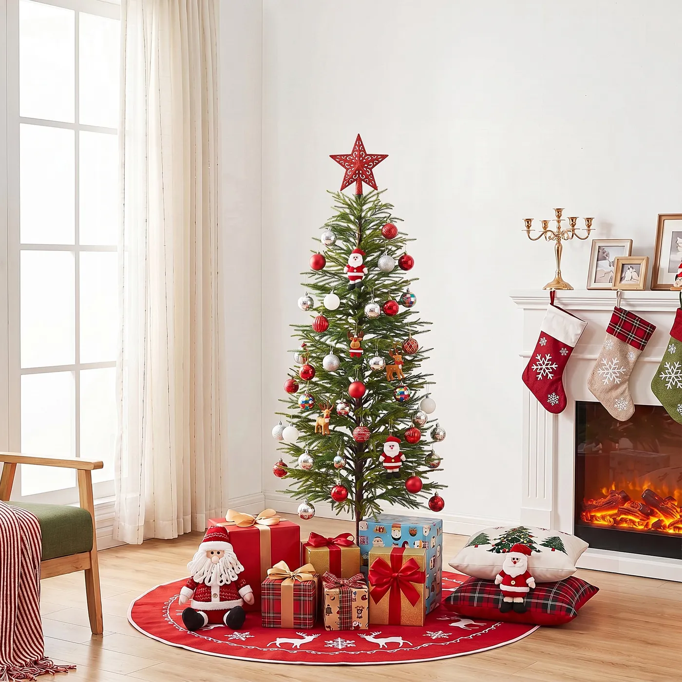 VeriNatural 5/6/7FT Artificial Green Cypress Christmas Tree, Full-Bodi