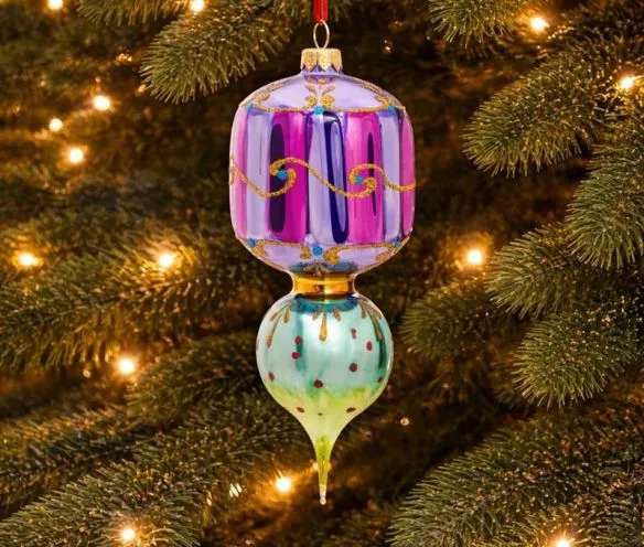 Vintage Christmas Drop Reflector Green and Purple Glass H19cm