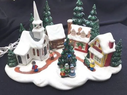 Vintage Glenview Mold Lighted Ceramic Christmas Village Houses Trees People RARE | #1945804613