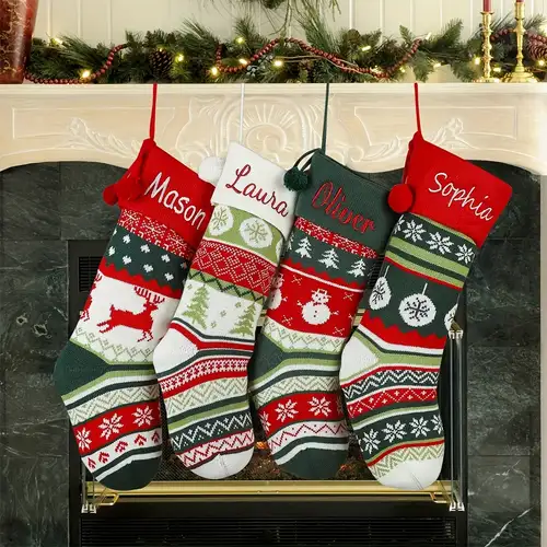 vintage style personalized christmas stocking, large cable knit fabric,  polyester 100%, with contrast cuff, for holiday hanging decoration,  featherless | Check Out Today's Deals Now | Temu
