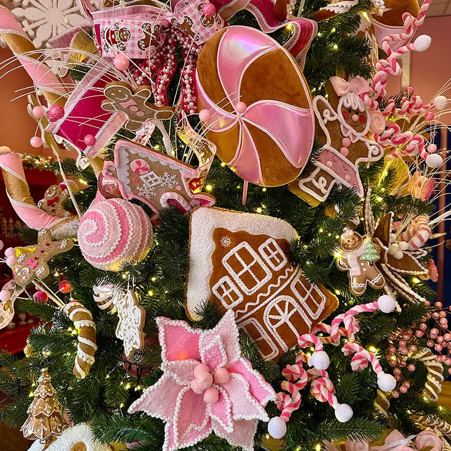 Viv! Christmas Tree Decoration – Gingerbread House Pillow Ornament – Brown White – 30 cm