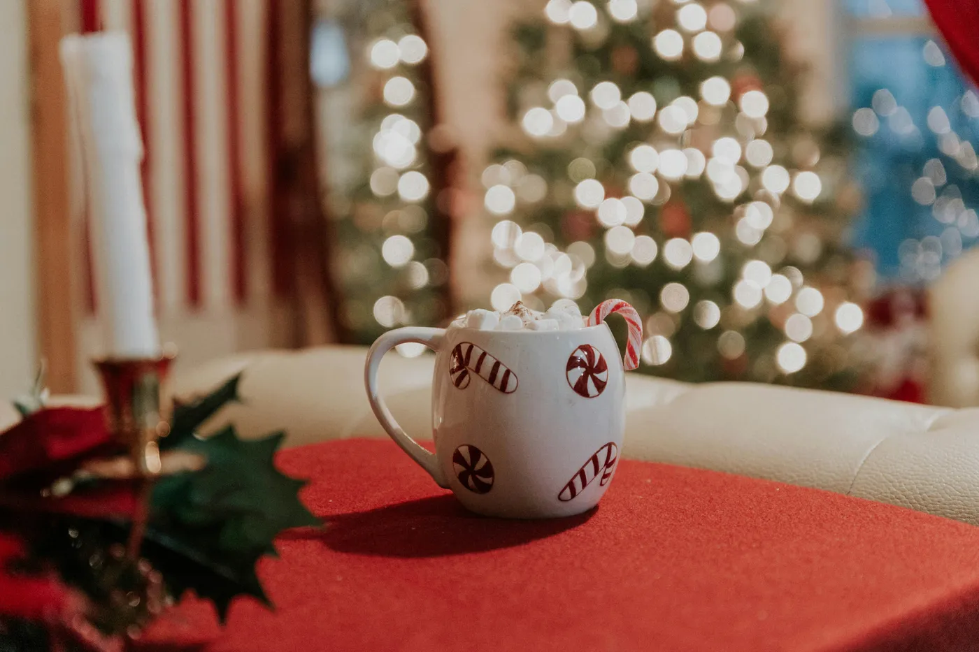 white and red candy print mug